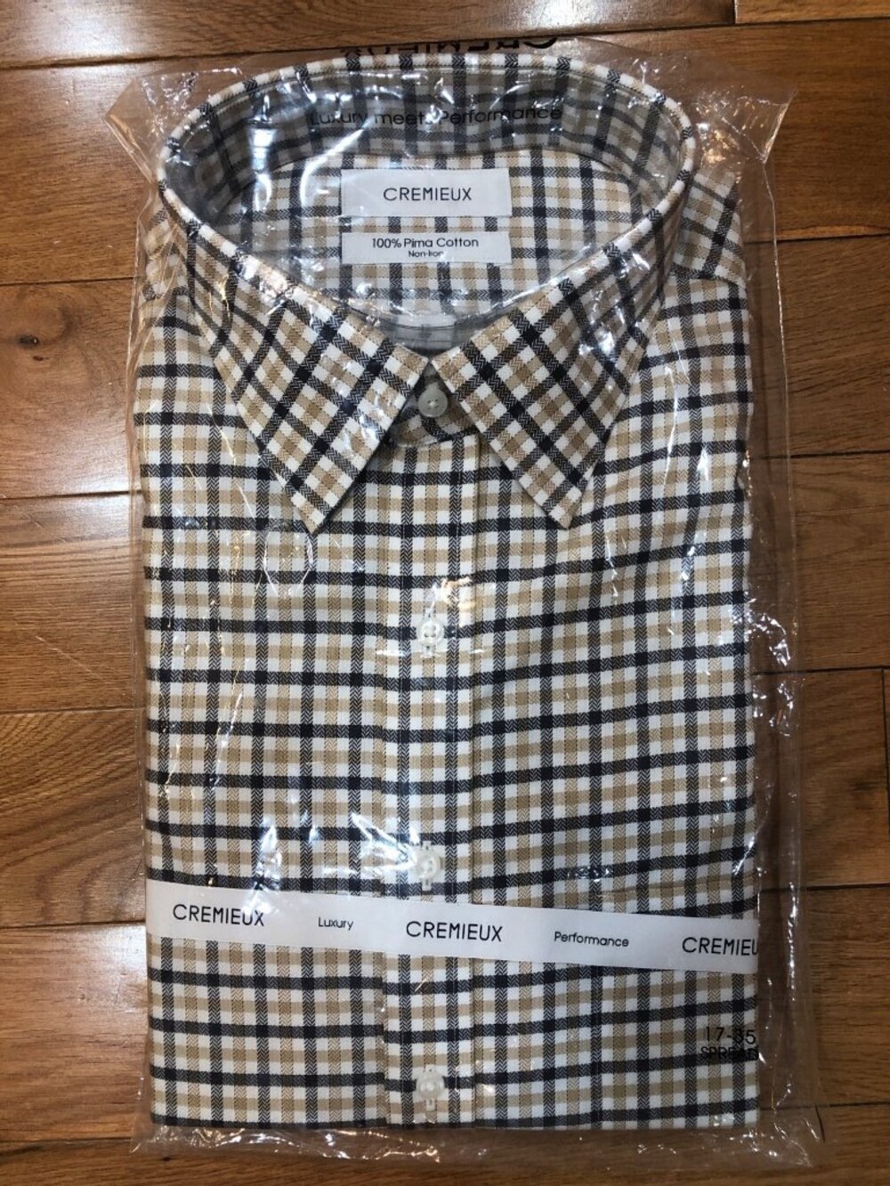 NWT Cremieux 100% Pima Cotton Non Iron Brown Tan Plaid Button Down Shirt 17 x 35